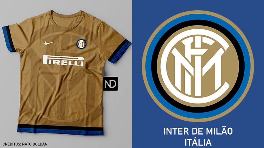 Camisas dos times de futebol inspiradas nos escudos dos clubes: Internazionale de Milão