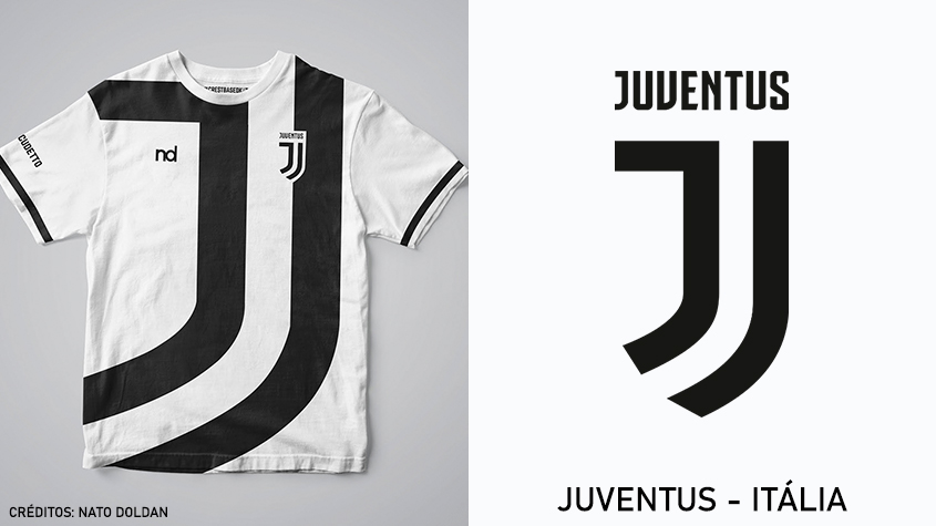 Camisas dos times de futebol inspiradas nos escudos dos clubes: Juventus