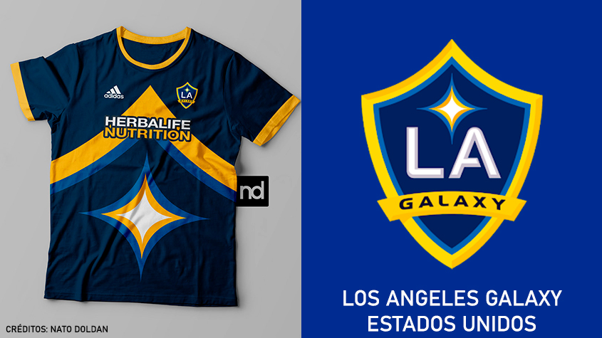 Camisas dos times de futebol inspiradas nos escudos dos clubes: Los Angeles Galaxy