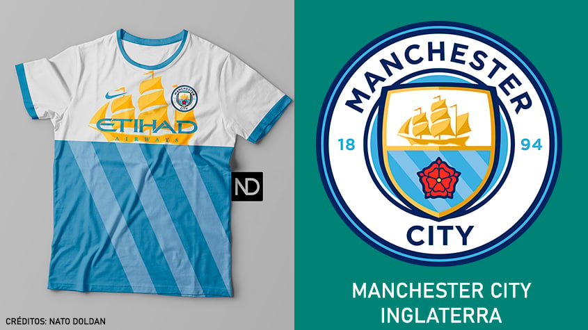 Camisas dos times de futebol inspiradas nos escudos dos clubes: Manchester City