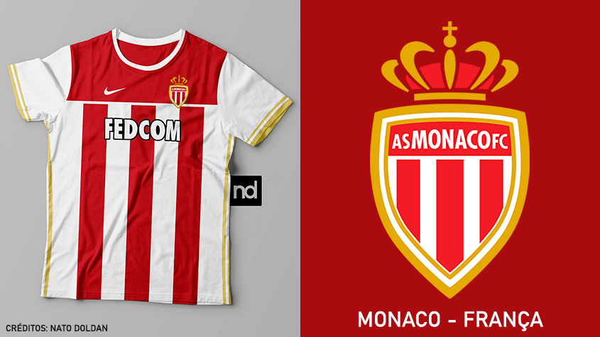 Camisas dos times de futebol inspiradas nos escudos dos clubes: Monaco