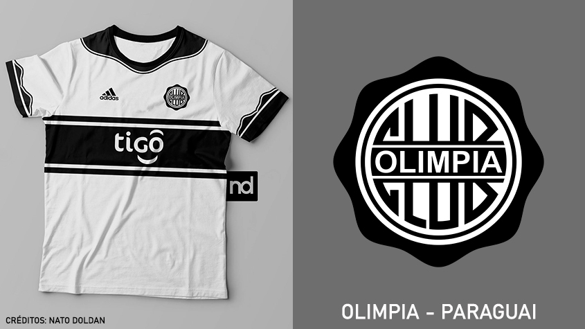 Camisas dos times de futebol inspiradas nos escudos dos clubes: Olimpia