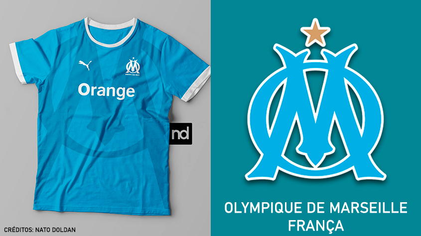 Camisas dos times de futebol inspiradas nos escudos dos clubes: Olympique de Marseille