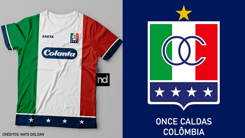 Camisas dos times de futebol inspiradas nos escudos dos clubes: Once Caldas