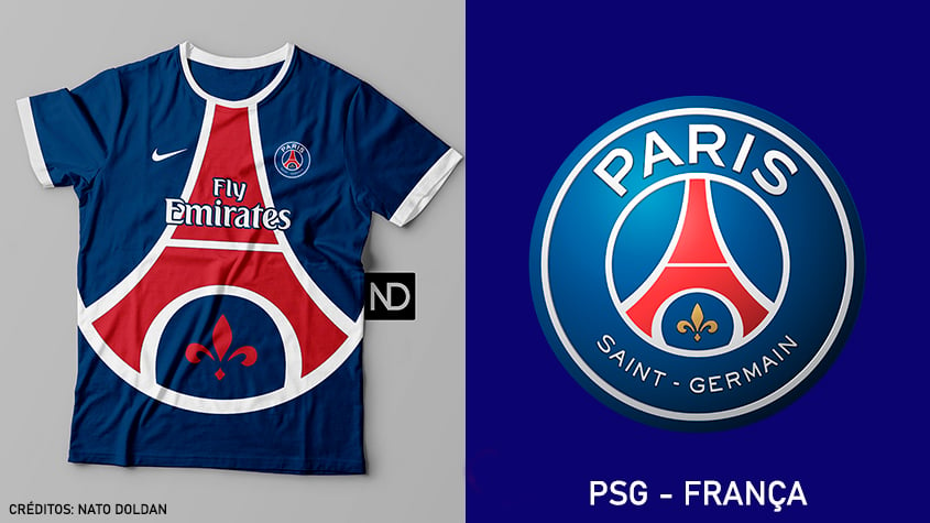 Camisas dos times de futebol inspiradas nos escudos dos clubes: Paris Saint-Germain