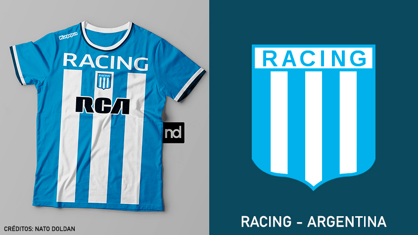 Camisas dos times de futebol inspiradas nos escudos dos clubes: Racing