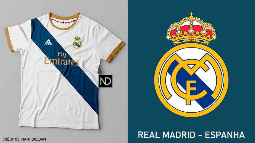 Camisas dos times de futebol inspiradas nos escudos dos clubes: Real Madrid
