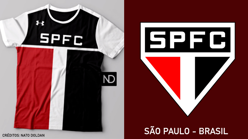 Camisas dos times de futebol inspiradas nos escudos dos clubes: São Paulo