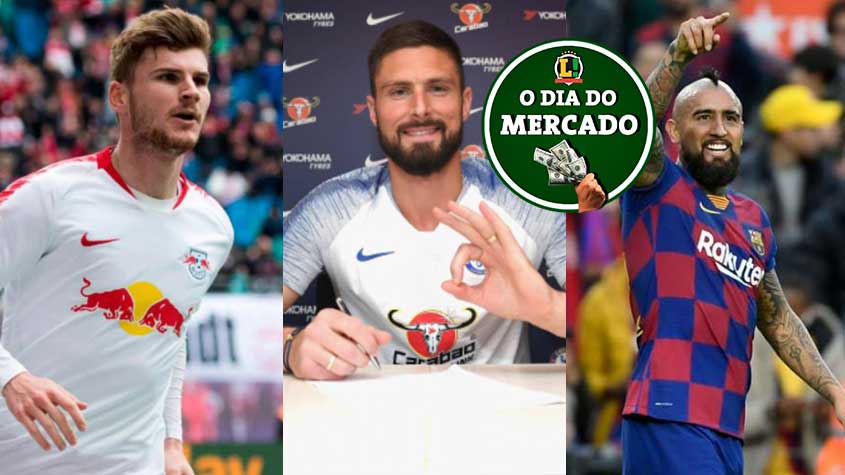 O futebol segue paralisado devido à pandemia do novo coranavírus, mas o mercado continua agitado. Olivier Giroud parece estar a caminho da Itália, enquanto Arturo Vidal, do Barcelona, e Timo Werner, do RB Leipzig, estão despertando interesse de grandes clubes. Confira o dia do mercado desta segunda!