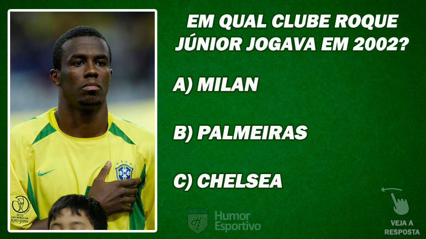 DESAFIO: Em qual clube Roque Júnior jogava quando foi convocado para Copa do Mundo de 2002?