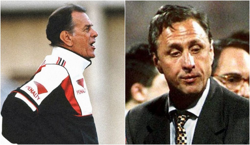 TELÊ SANTANA x CRUYFF - O maior treinador da história do São Paulo tinha 61 anos e, enfileirando títulos pelo clube, deixava para trás a fama de pé-frio que criou-se para ele nas Copas de 1982 e 1986. Cruyff, aos 45 anos, já implementava inovações táticas de fazer inveja a treinadores atuais. No fim, foi dele a frase que simboliza a conquista tricolor: "se for para ser atropelado, que seja por uma Ferrari".