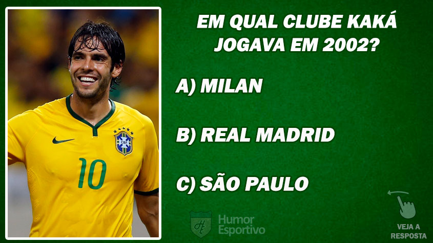 DESAFIO: Em qual clube Kaká jogava quando foi convocado para Copa do Mundo de 2002?