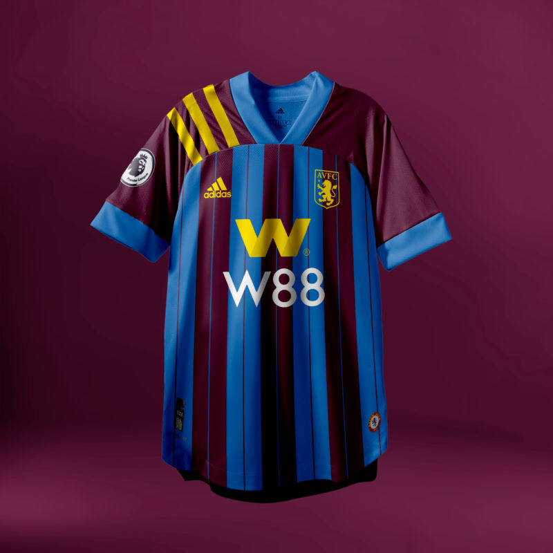 Camisa do Aston Villa com Adidas (fornecedora atual: Kappa)