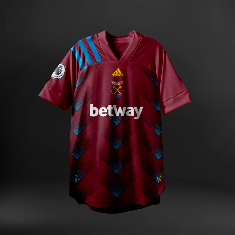 Camisa do West Ham com Adidas (fornecedora atual: Umbro)