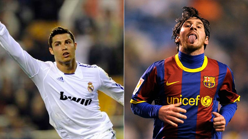 Temporada 2010/2011 - Cristiano Ronaldo (Real Madrid) 54 jogos oficiais e 53 gols x Messi (Barcelona) 55 jogos oficiais e 53 gols