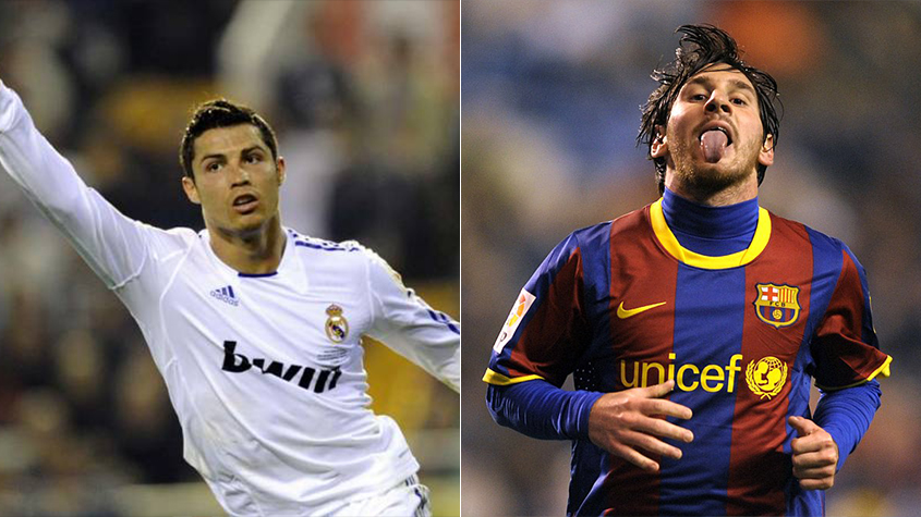 Temporada 2010/2011 - Cristiano Ronaldo (Real Madrid) 54 jogos oficiais e 53 gols x Messi (Barcelona) 55 jogos oficiais e 53 gols