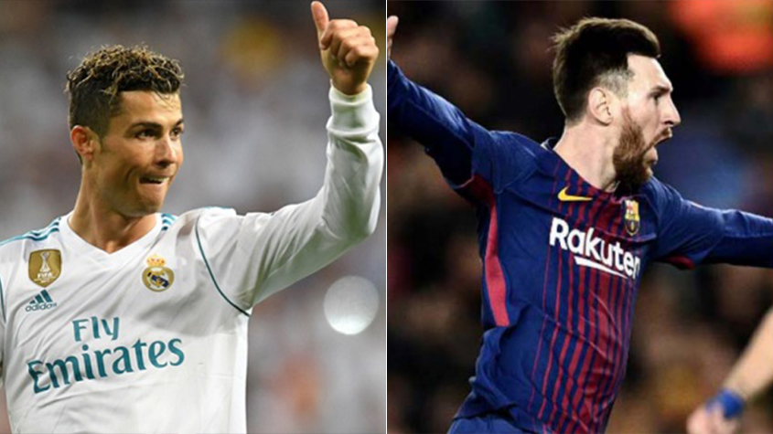 Temporada 2017/2018 - Cristiano Ronaldo (Real Madrid) 44 jogos oficiais e 44 gols x Messi (Barcelona) 54 jogos oficiais e 45 gols