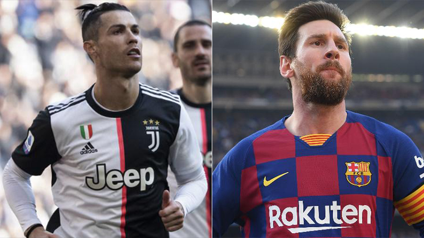 Temporada 2019/2020 - Cristiano Ronaldo (Juventus) 41 jogos oficiais e 32 gols x Messi (Barcelona) 42 jogos oficiais e 30 gols