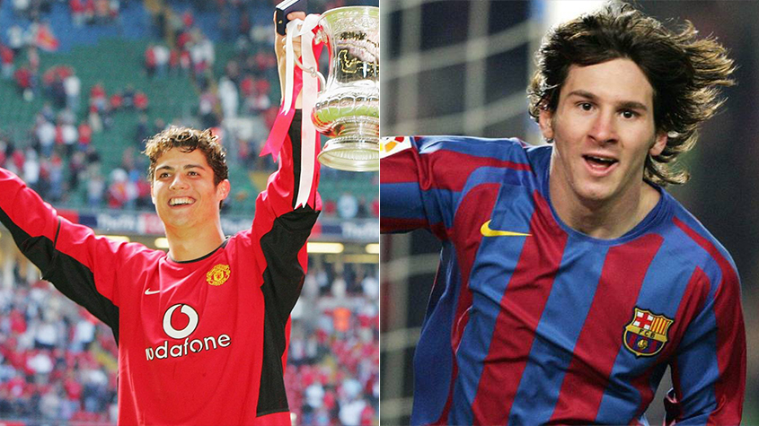 Temporada 2004/2005 - Cristiano Ronaldo (Manchester United) 50 jogos oficiais e 9 gols x Messi (Barcelona) 9 jogos oficiais e 1 gol