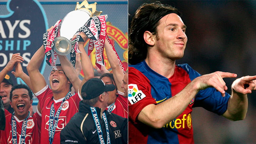 Temporada 2006/2007 - Cristiano Ronaldo (Manchester United) 53 jogos oficiais e 23 gols x Messi (Barcelona) 36 jogos oficiais e 17 gols