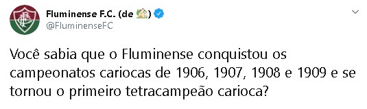 O Fluminense utilizou sua conta no Twitter para "rebater", afirmando que é o primeiro tetracampeão da história do Campeonato Carioca. A polêmica segue...