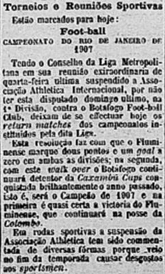 A conduta do Internacional causava dores de cabeça desde o primeiro turno. A LMF decidiu suspender a equipe no primeiro turno, e ela não enfrentou o Fluminense. Foi computada vitória por 1 a 0.
