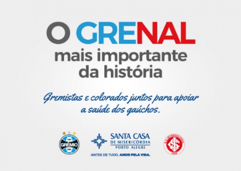 Após seus mandatários contraírem o coronavírus, Grêmio e Internacional deixaram a rivalidade de lado e montaram a campanha ‘O Gre-Nal mais importante da história’, que tem como objetivo estruturar 80 leitos de UTI para o tratamento da COVID-19. A campanha foi iniciada na última segunda-feira e de acordo com Julio Matos, diretor geral da Santa Casa, o projeto tem como meta arrecadar R$ 32,4 milhões.