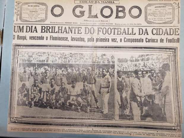 Bangu Campeão Carioca de 1933 - Capa do Jornal 'O Globo'.