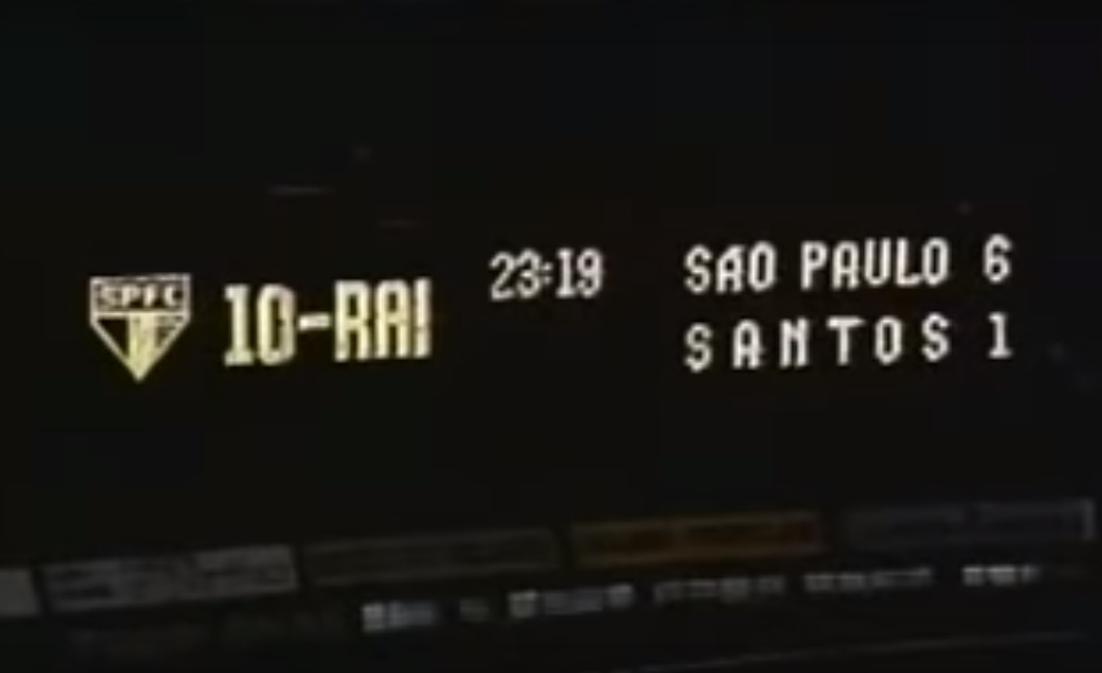 1993 - São Paulo 6 x 1 Santos - No Morumbi, pelo Paulista de 1993, Raí deu um show em sua última partida pelo São Paulo antes de se apresentar ao PSG. Marcou um golaço e participou dos outros cinco, anotados por Palhinha (3), Cafu e Pintado. O gol do Santos foi de Cuca.