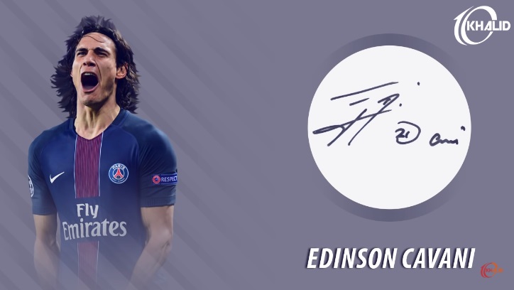 Jogadores e seus respectivos autógrafos: Edinson Cavani