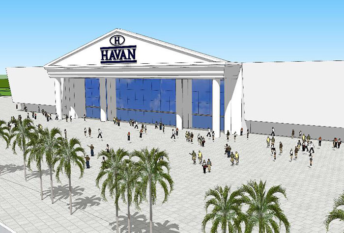 Projeto da Arena Havan já ganhou duas versões. Na primeira, o interior do estádio levava cadeiras azuis.