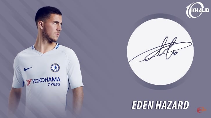Jogadores e seus respectivos autógrafos: Eden Hazard