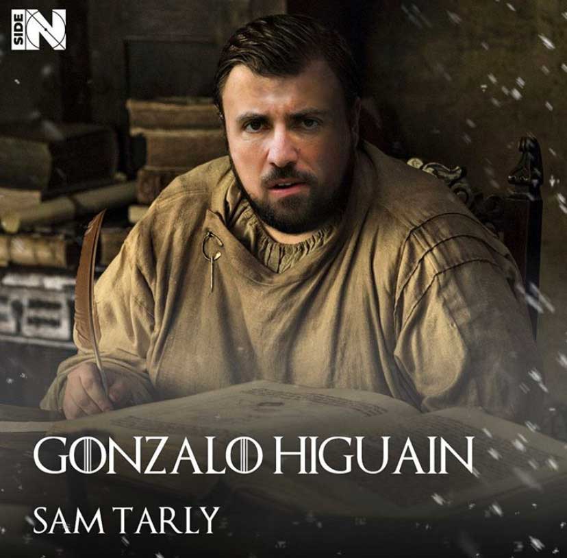 Jogadores e técnicos viram personagens de GoT: Gonzalo Higuaín