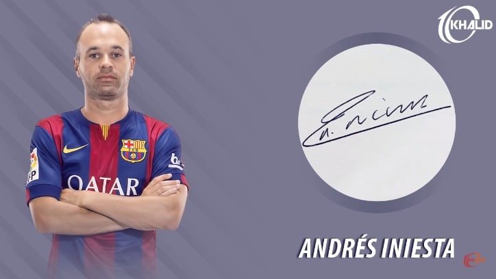 Jogadores e seus respectivos autógrafos: Andrés Iniesta