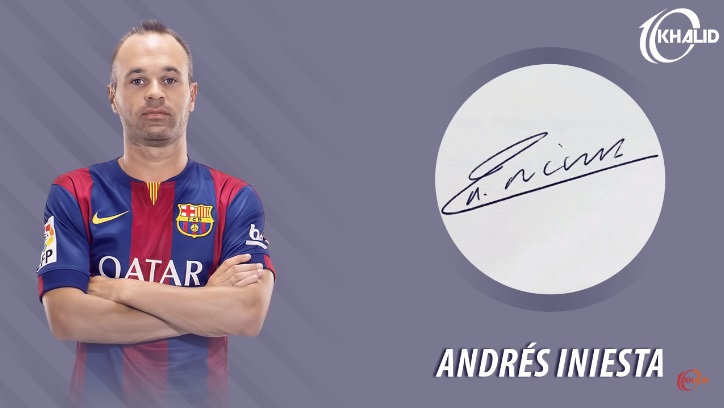 Jogadores e seus respectivos autógrafos: Andrés Iniesta