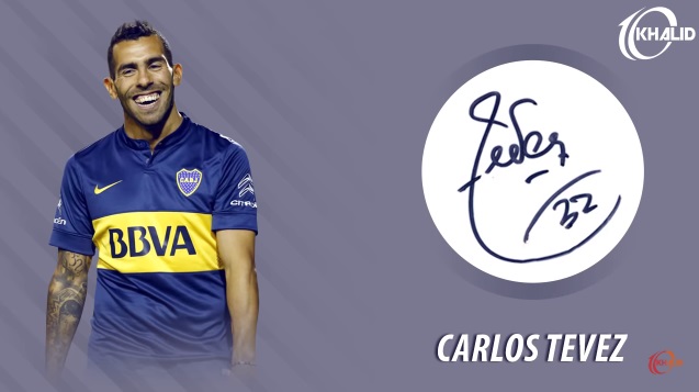 Jogadores e seus respectivos autógrafos: Carlos Tévez