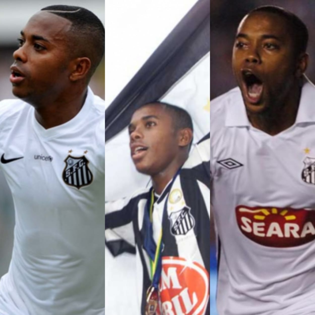 Bicampeão brasileiro (2002 e 2004) com o Santos no início da carreira, Robinho não demorou muito para ser vendido ao Real Madrid, da Espanha, em 2005. Cinco anos depois, em 2010, o atacante voltou para a sua segunda passagem e em 2014 para a sua terceira. 