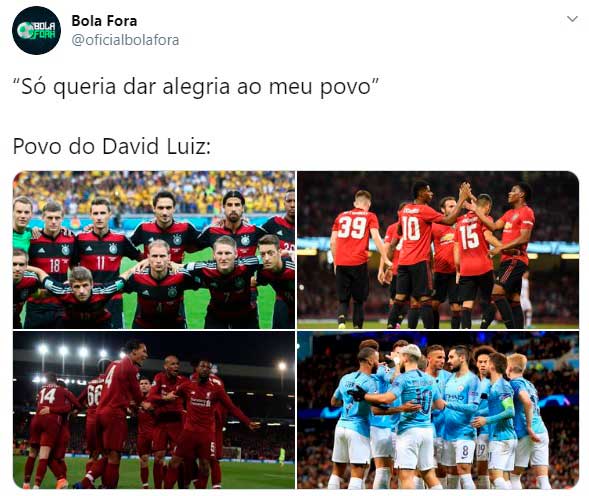 David Luiz vira piada na web após falhas contra o Manchester City