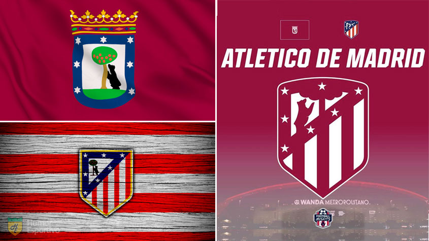 Escudo do Atlético com as cores da bandeira de Madrid