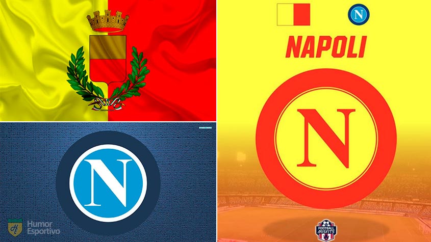 Escudo do Napoli com as cores da bandeira da cidade de Napoli