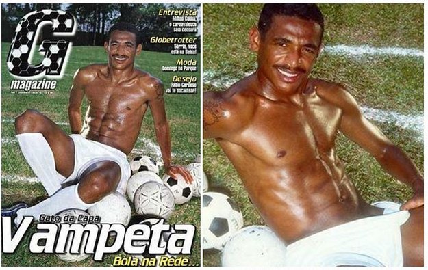 O velho Vamp pousou pelado em janeiro de 1999 para a revista G Magazine, especializada no público homossexual. Nesta semana, fotos com o pentacampeão nu voltaram a circular, porque o deputado estadual Douglas Garcia (PSL) pediu a seus seguidores do Twitter que enviassem o nome completo de antifascistas que eles conheciam. Em resposta, os internautas criaram uma campanha e bombardearam o e-mail de Garcia com fotos de Vampeta pelado – os dados do deputado foram vazados pelo grupo de hackers Anonymous.