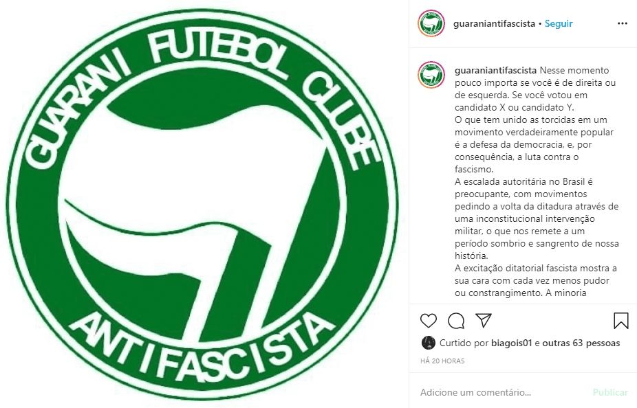 No interior paulista, Guarani Antifascista e Botafogo-SP Antifascista defendem a democracia