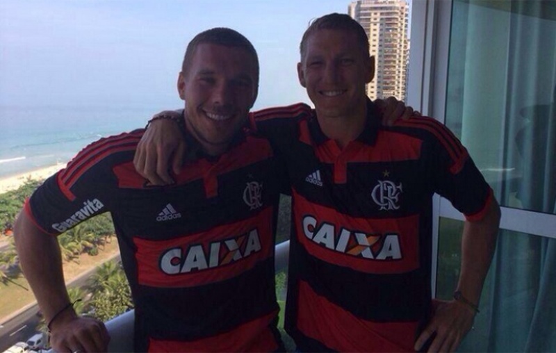 Na partida contra o Brasil, a Alemanha utilizou seu segundo uniforme, rubro-negro como as cores do Flamengo, clube que conquistou o coração de Podolski. Durante sua estadia no país, eles postou fotos com a camisa do time carioca e uma delas ao lado de Batian Schweinsteiger, o que levou os torcedores à loucura. 