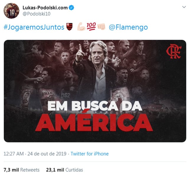 Após a goleada do Flamengo sobre o Grêmio na semifinal da Copa Libertadores 2019, o jogador declarou mais uma vez seu apoio ao Rubro-Negro em sua rede social. Ele, novamente, demonstrou o seu carinho pelo clube e reacendeu a esperança do torcedor em um dia contar com o alemão em seu elenco.