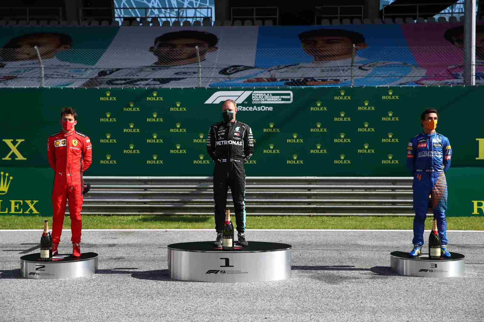 O pódio do GP da Áustria, abertura da temporada 2020 da Fórmula 1