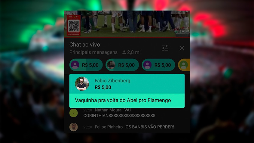 Durante a transmissão da final da Taça Rio entre Fluminense e Flamengo, torcedores fizeram doações pelo YouTube com comentários irreverentes