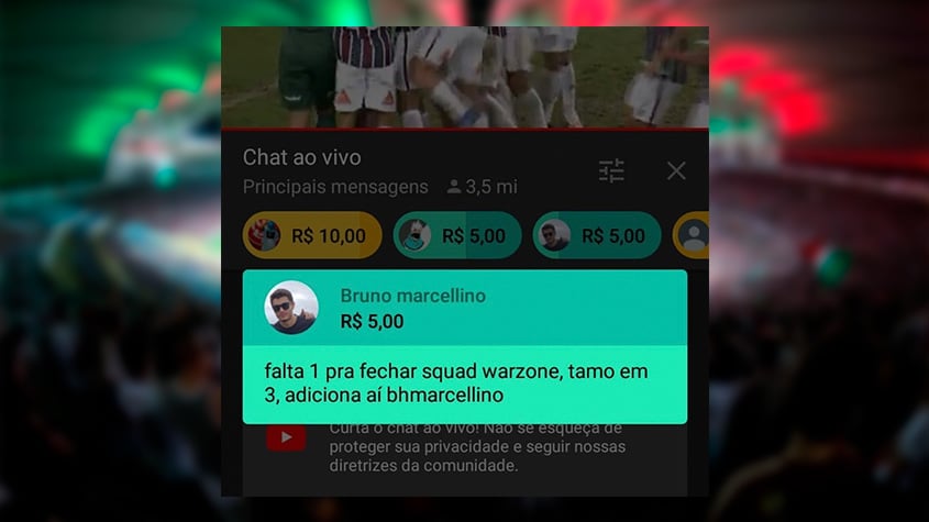 Durante a transmissão da final da Taça Rio entre Fluminense e Flamengo, torcedores fizeram doações pelo YouTube com comentários irreverentes