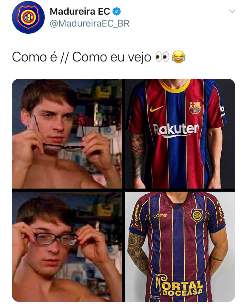 O próprio Madureira usou as redes sociais para brincar com a semelhança entre as camisas