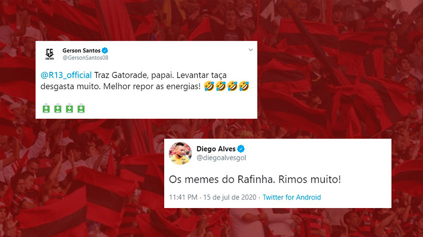 Gérson e Diego Alves usaram as redes sociais para também brincarem com a situação. Em live após o título, Rafinha voltou a brincar com a situação e, enquanto bebia uma taça de vinho, afirmou que era Gatorade de uva.