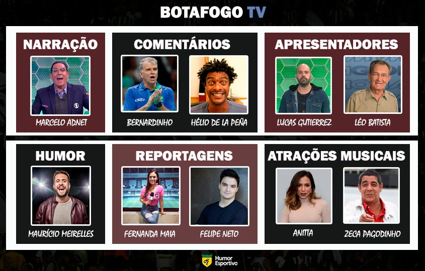 Transmissão na Botafogo TV somente com torcedores ilustres do clube